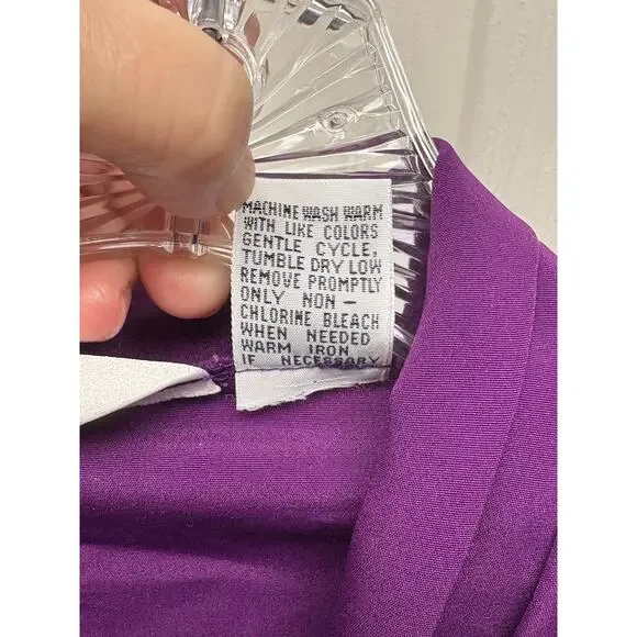 Vintage Sellecca Blouse Purple Padded Shoulders Puff Sleeves V-Neck Size 14 - Picture 7 of 7